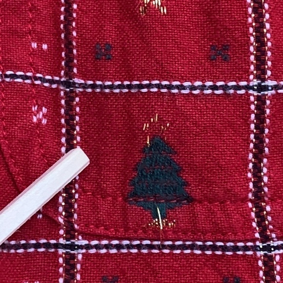Dress Barn | Red Green Gold Xmas Tree Plaid Metallic Thread Button Down Shirt M - Picture 3 of 17